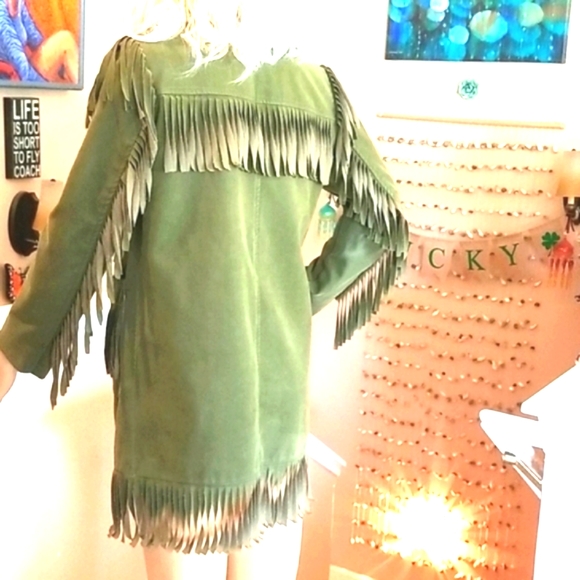 70's FRINGE Travelers OLIVE Green Water VEGAN ALL WEATHER Jacket - Picture 12 of 16